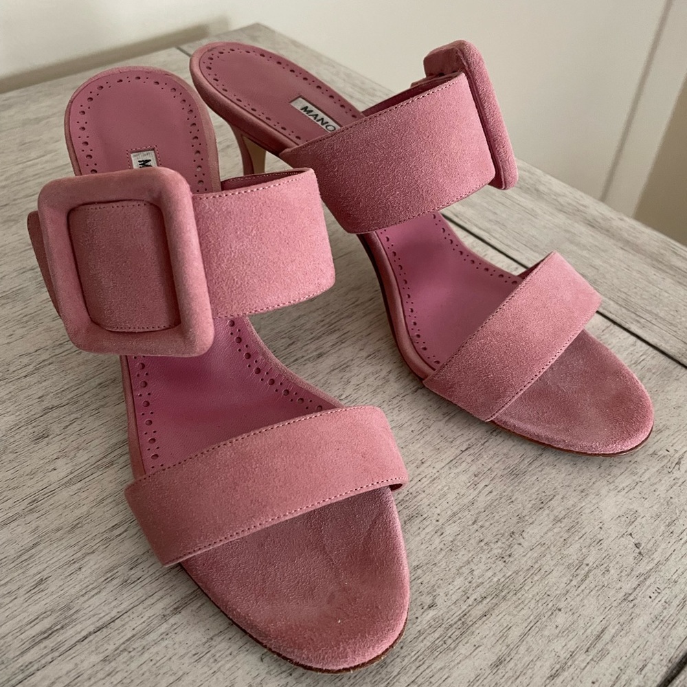Manolo Blahnik Gable Suede Sandal- Pink Size 37
